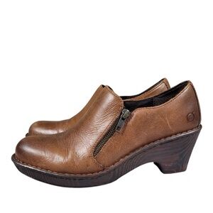 Born Elliott Cognac Tan Leather Slip-On Clogs